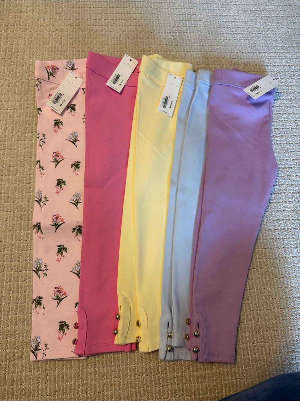 Janie Jack 3T Leggings Pants Pink Yellow Blue Purple Floral Gold Buttons NWT Lot